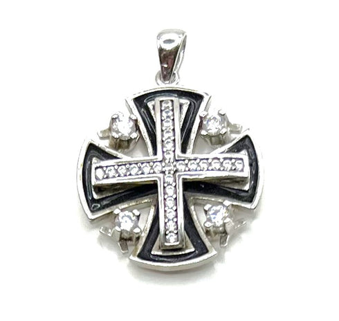 Sterling Silver Enamel Jerusalem Cross Pendant